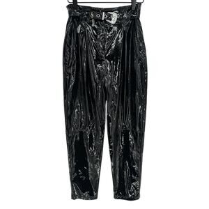 Pinko Italy Faux Patent Leather Coated Pants Black Belted Luxury Goth S NWOT